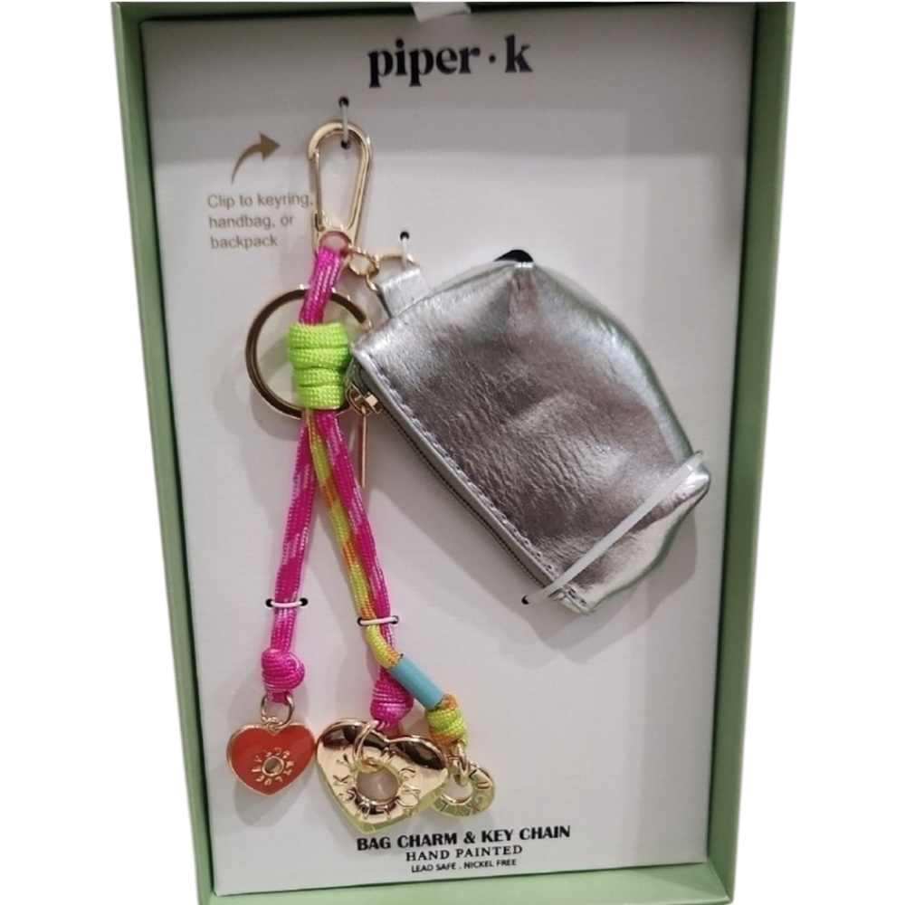 💕▪️Piper K▪️ Silver Multicolor Hand Painted Coin Pouch Bag Charm & Key Chain